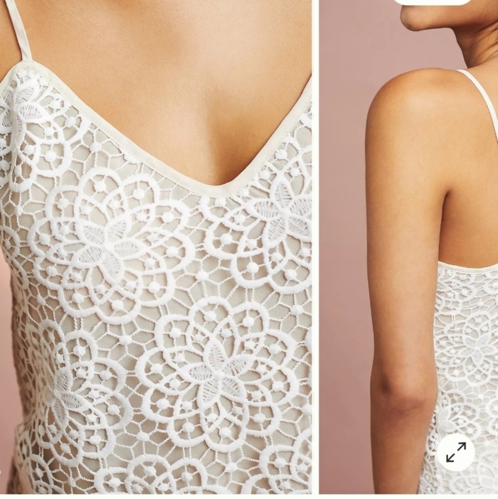 Anthropologie RYA COLLECTION Elegant Lace/chiffon Chemise in Champagne. XS NWT